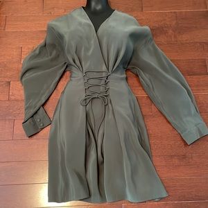 Zara olive green corset mini dress long sleeve with side zip Sz XL 💎